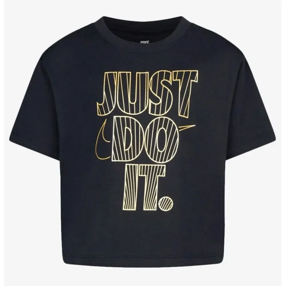 Nike Girls Size 5 Pre-School Shine Boxy Tee Black Style 36L428-023 New With Tags